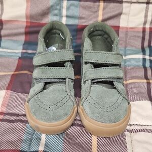 VANS Green and Tan Velcro Sneakers with Suede Finish